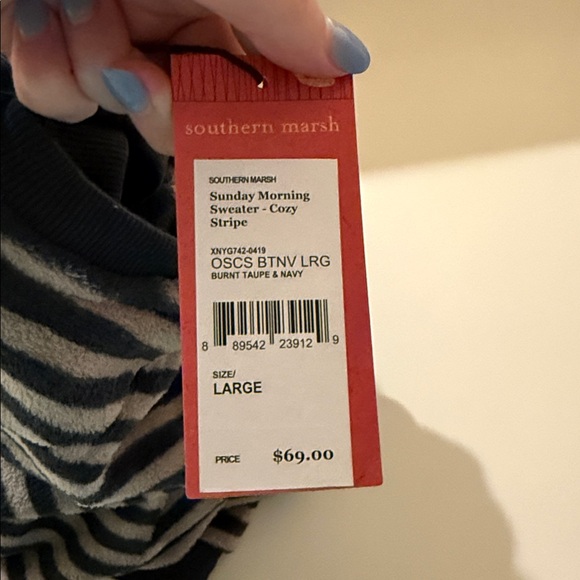 Sourthern marsh Sunday morning cozy striped sweater - Picture 3 of 3
